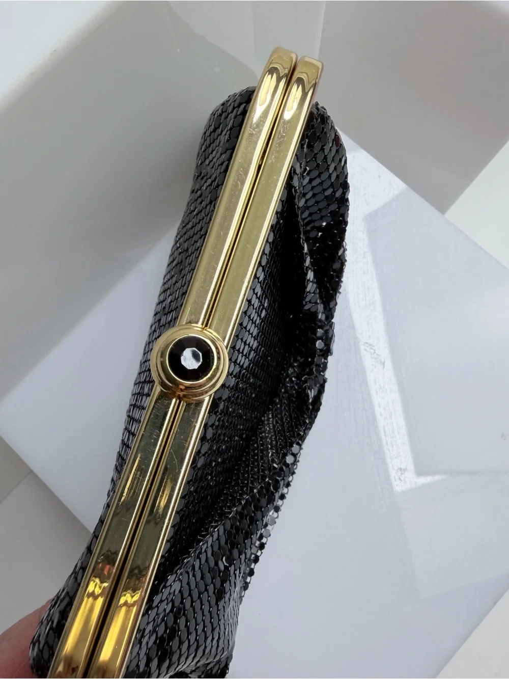 Vintage Arden B Mesh Black and Gold Evening Bag Clutch NWT